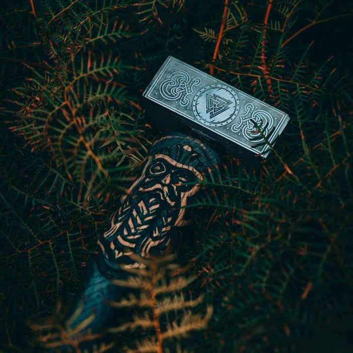 Odin-Inspired Viking Hammer with Carved Ashwood Handle | Nordic Decorative Hammer