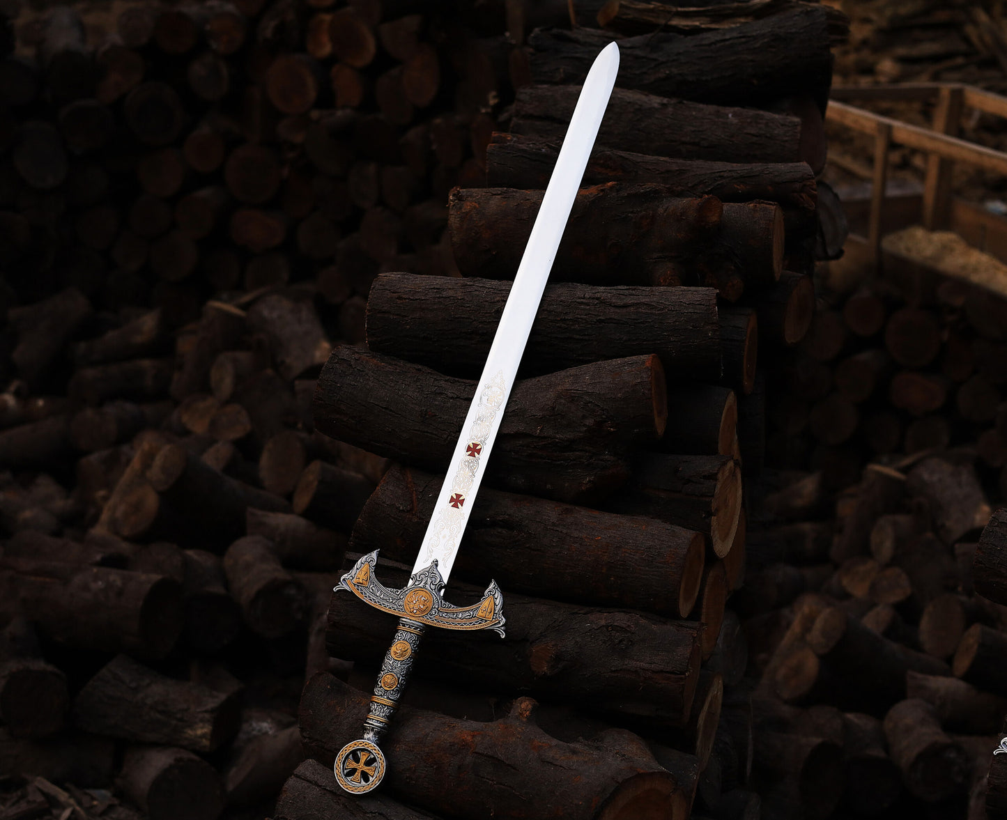 Handmade Templar Knights Sacred Holy Longs word Ornate Full Length Steel Sword | Medieval Sword With Leather Sheath| Ceremonial Sword