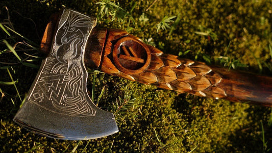 Norse Carved Axe with Eagle Carvings