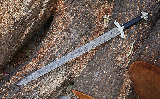 Hand Forged Damascus Steel Viking Sword / Battle Ready Medieval Sword , Northmen Viking Sword with Scabbard
