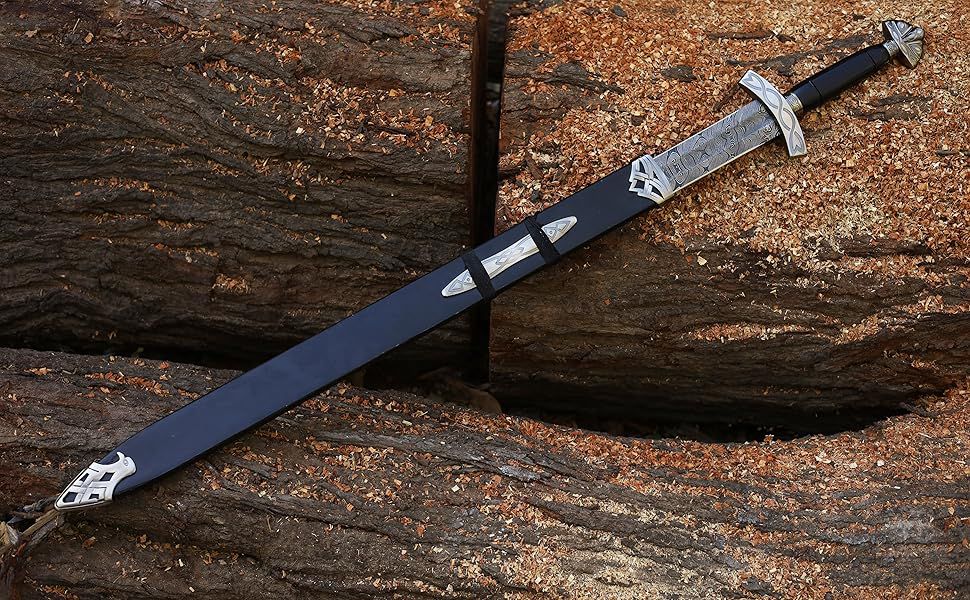 Hand Forged Damascus Steel Viking Sword / Battle Ready Medieval Sword , Northmen Viking Sword with Scabbard