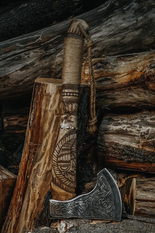 Hand Engraved Viking Ragnar Axe, Forged Axe