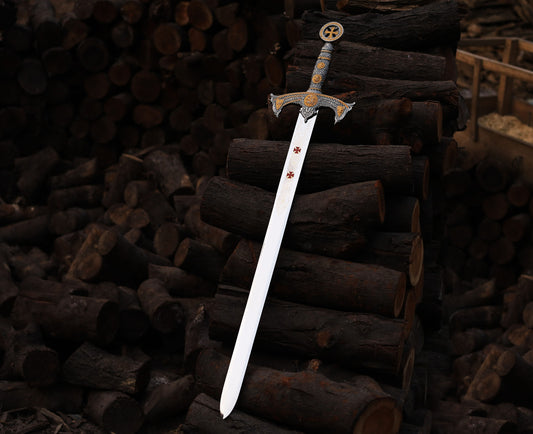Handmade Templar Knights Sacred Holy Longs word Ornate Full Length Steel Sword | Medieval Sword With Leather Sheath| Ceremonial Sword