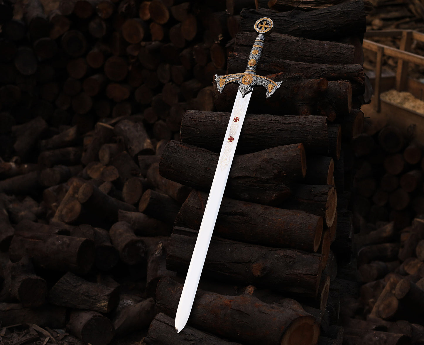 Handmade Templar Knights Sacred Holy Longs word Ornate Full Length Steel Sword | Medieval Sword With Leather Sheath| Ceremonial Sword