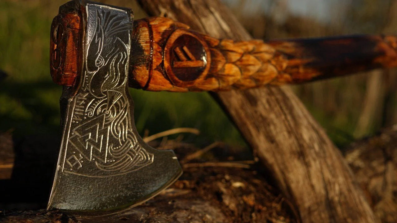 Norse Carved Axe with Eagle Carvings