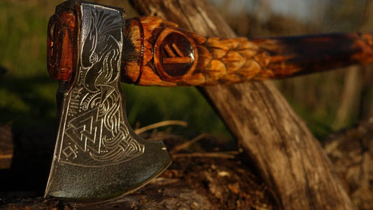Norse Carved Axe with Eagle Carvings
