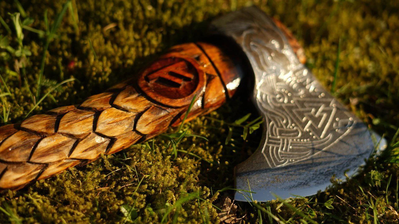 Norse Carved Axe with Eagle Carvings