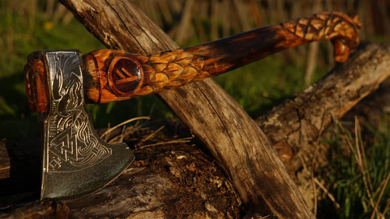 Norse Carved Axe with Eagle Carvings