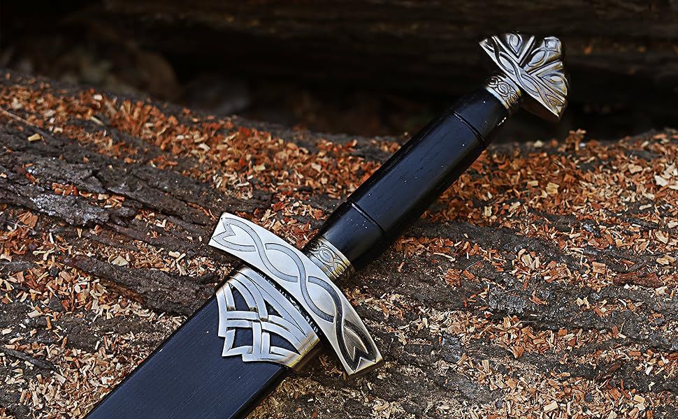 Hand Forged Damascus Steel Viking Sword / Battle Ready Medieval Sword , Northmen Viking Sword with Scabbard