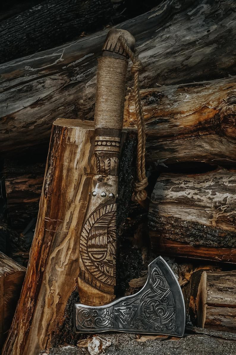 Hand Engraved Viking Ragnar Axe, Forged Axe